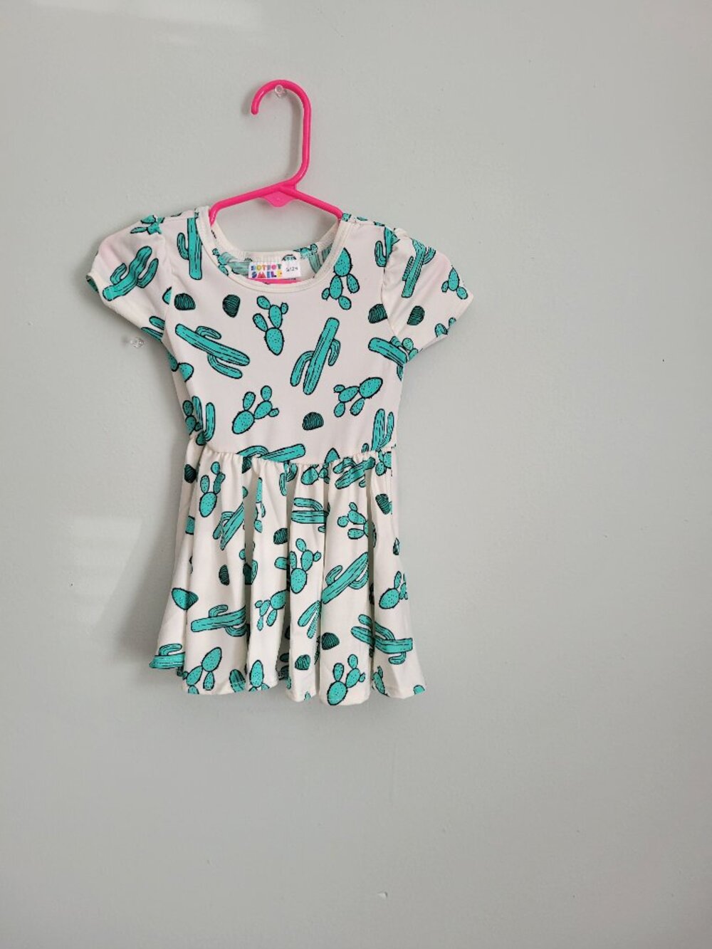 Dot Dot Smile Dress Baby Girl's 6-12mo Green Cactus Cap Sleeve Twirl Stretch NWT